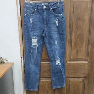 Almost Famous Dark Blue Distressed Ankle Jeans